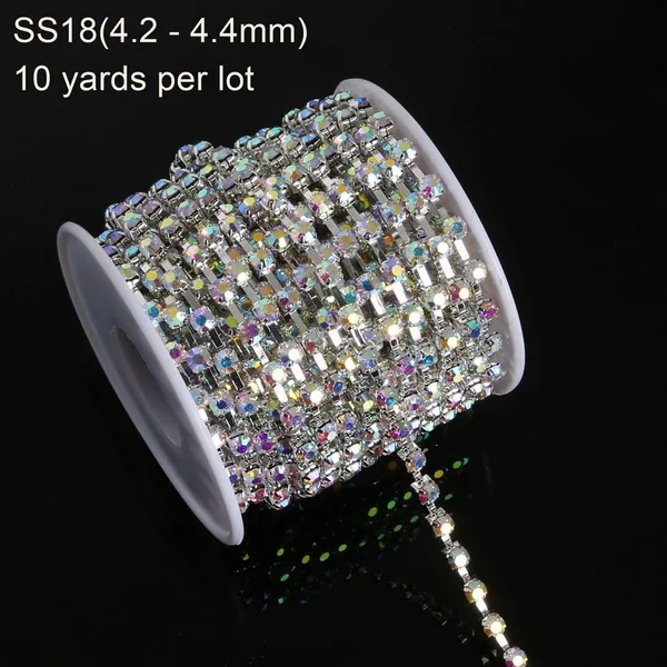 NiceBeads 10 ярдов/рулон Стразы-цепочка медный коготь с прозрачным/белым AB стекло стразы посеребренные DIY - Цвет: SS18 white AB