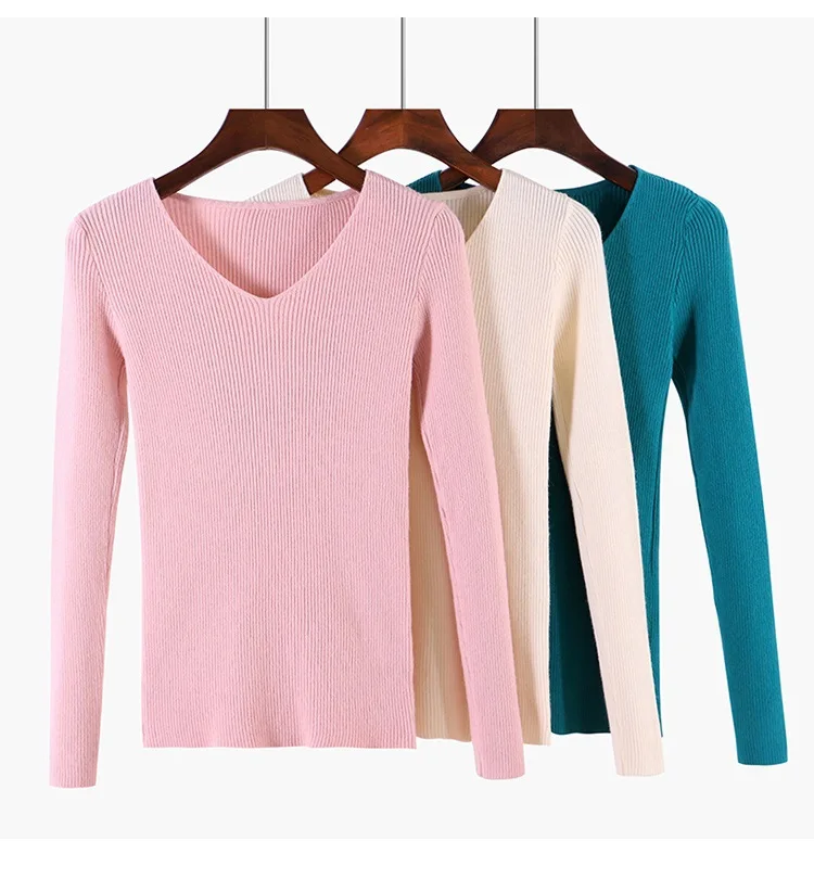 

New Fashion Spring V neck Women's Sweater pure Color pullover Sweater