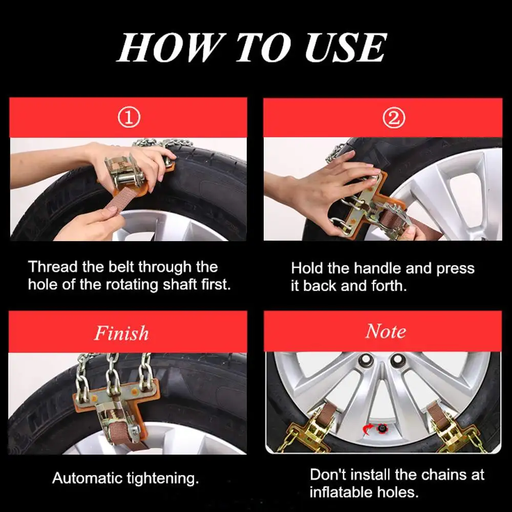 

Universal Snow Ice Chains Anti-skid Chain Wear-resistant Steel Three-Chains-Balance-Design Car Snow Chain For Snow/Mud Road