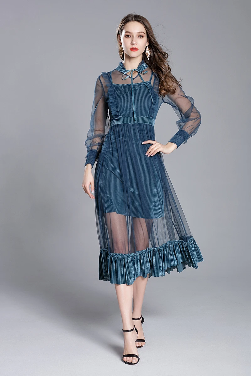 Новая женская одежда 2018 модные бархатные сетчатые сексуальные тонкие платья с