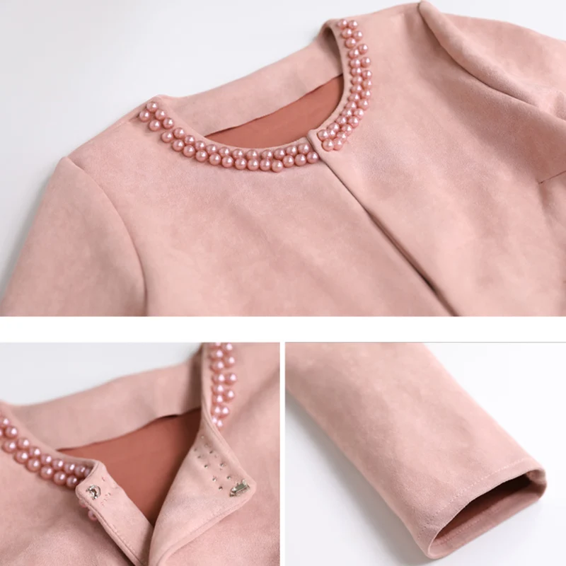 Осенняя Женская куртка размера плюс 4XL, розовая, зеленая, элегантная, с бисером, верхняя одежда, Женские базовые куртки, пальто, chaquetas mujer,, длинный рукав