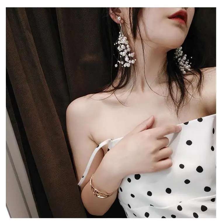 Женские серьги-кисточки с жемчугом и гипсофилой CE0594 | Украшения аксессуары