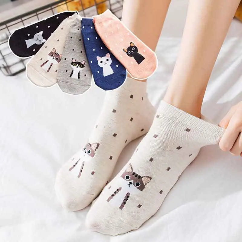 Новинка женские короткие носки для отдыха с милым мультяшным котом прямые