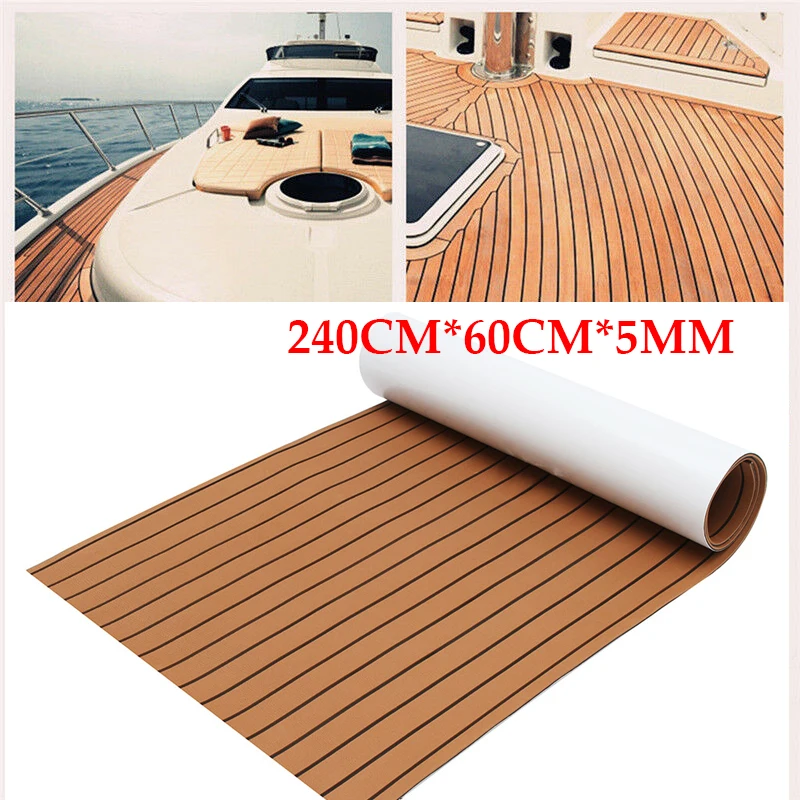 600x2400x5mm Self-Adhesive Brown Black Teak Decking EVA Foam Marine Flooring Faux Boat Decking Sheet