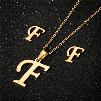F necklace sets Yiustar модное простое алфавитное ожерелье s для женщин из нержавеющей стали ожерелье цепь A-Z ожерелье с буквенными подвесками индивидуальный подарок - Окраска металла: F necklace sets