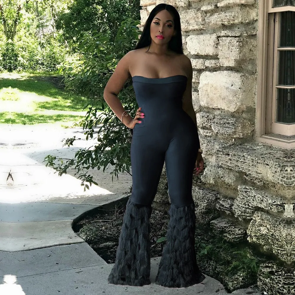 Женский комбинезон без бретелек однотонный с завышенной талией рукавов