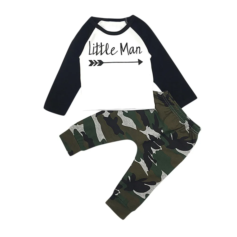 2PC Infant Newborn Baby Cotton Clothes Set Toddler Kids Boys Letter Print Tops Camouflage Pants Outfits dropshipping | Детская одежда и