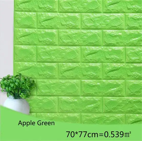 Apple Green 70*77 см* 8 шт. 3D PE пенка, камень, кирпичная панель, наклейка на стену, домашний декор, ТВ, диван, Настенная роспись, малыш, безопасный, самоклеющиеся, DIY обои - Цвет: Apple Green