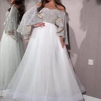 sparkly prom dresses sequins 2020 bestidos de gala short sleeve tulle floor length tulle floor length evening dresses white