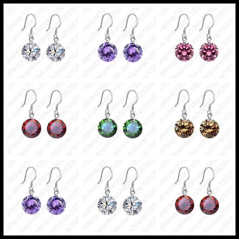 Женские серьги из серебра 925 пробы с фианитом 8 мм 6 цветов|hook earrings|earrings fashioncrystal