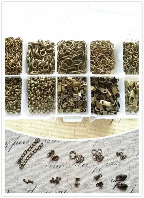 

(Для браслета DIY ~~) 1200 шт./компл. смешанная модель, винтажная бронзовая коробка для компонентов, ювелирные изделия, фурнитура