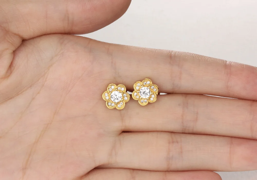 3A Цирконий Корейский Стиль Цветочный Дизайн Женщины Серьга Стержня Ювелирных