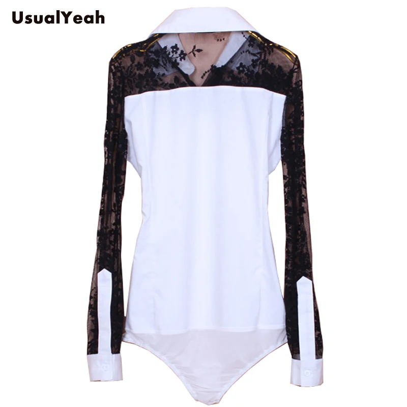 Женская блузка usualyea белая Повседневная Блузка с длинным рукавом и кружевной