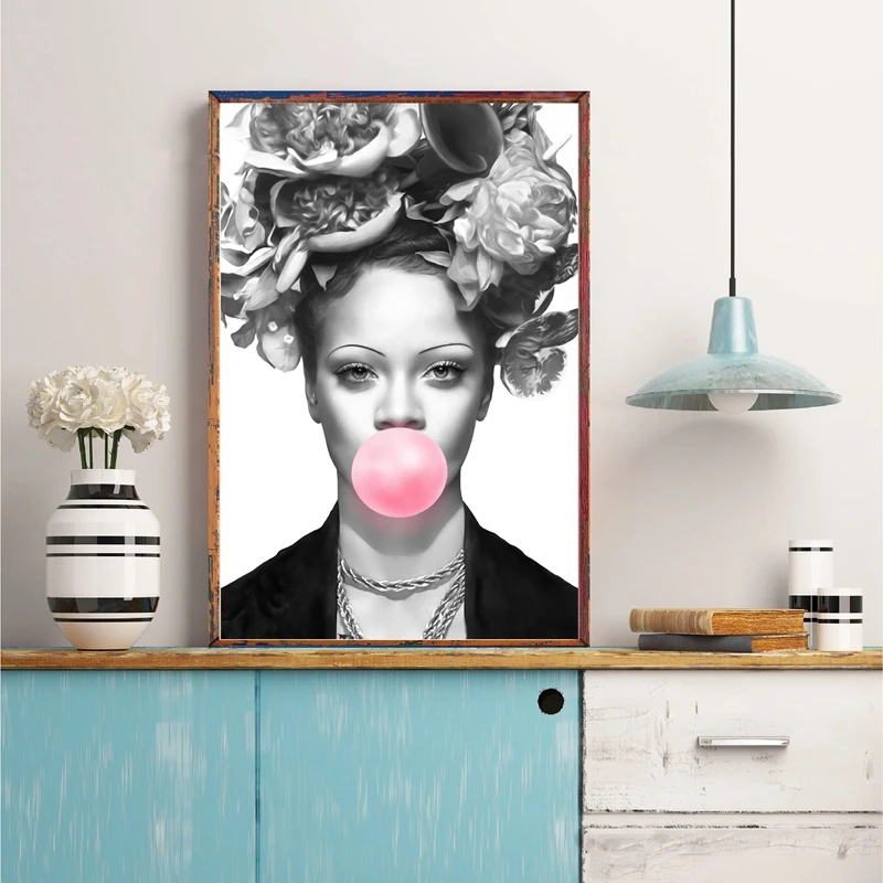 American actress model Bubble Gum Artwork Poster Prints Black White Wall Art Female singer Canvas Painting Picture | Дом и сад