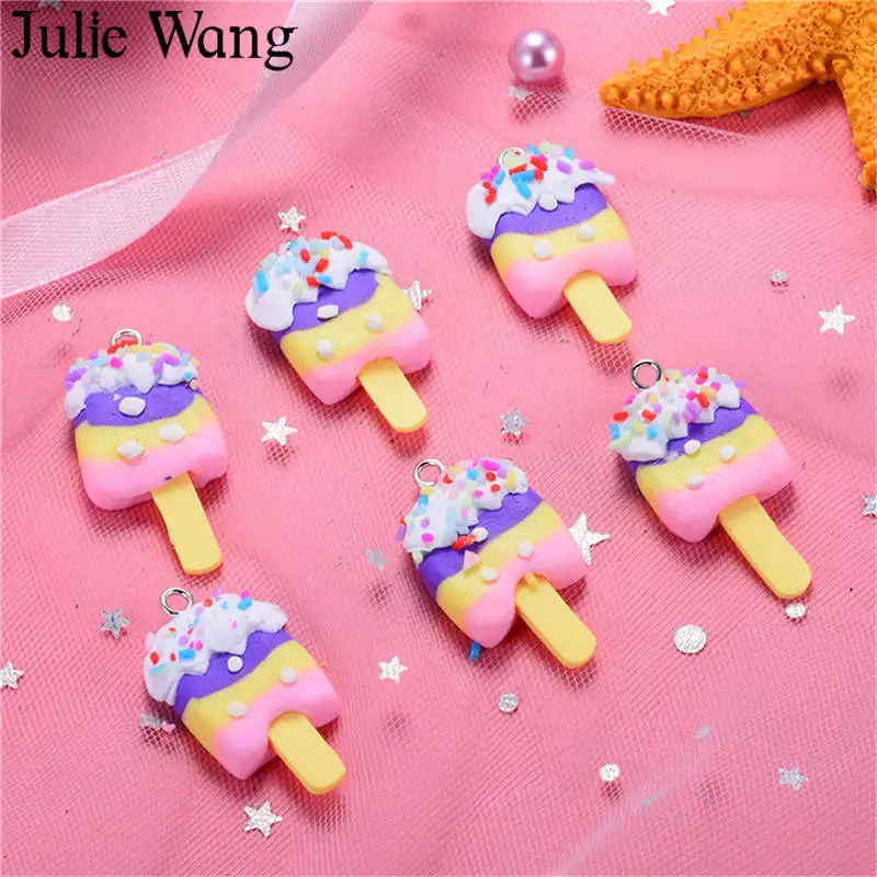 Julie Wang, 10 шт., полимерная глина, мороженое, еда, ручная работа, Красочные Подвески, украшения для телефона, аксессуары для изготовления ювелирных изделий