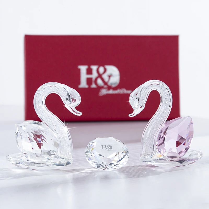 

H&D 3D Crystal Swan Figurines Art Glass Animal Diamond Paperweight Collectible Xmas Gift Home Table Decoration Wedding Favors