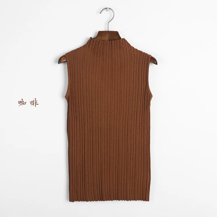 Женские Осенние эластичные топы без рукавов однотонные водолазка трикотажные