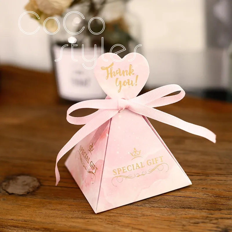 Cocostyles custom cute pyramid shaped candy box with colorful printing ribbon for wedding favor gift or christmas set | Дом и сад