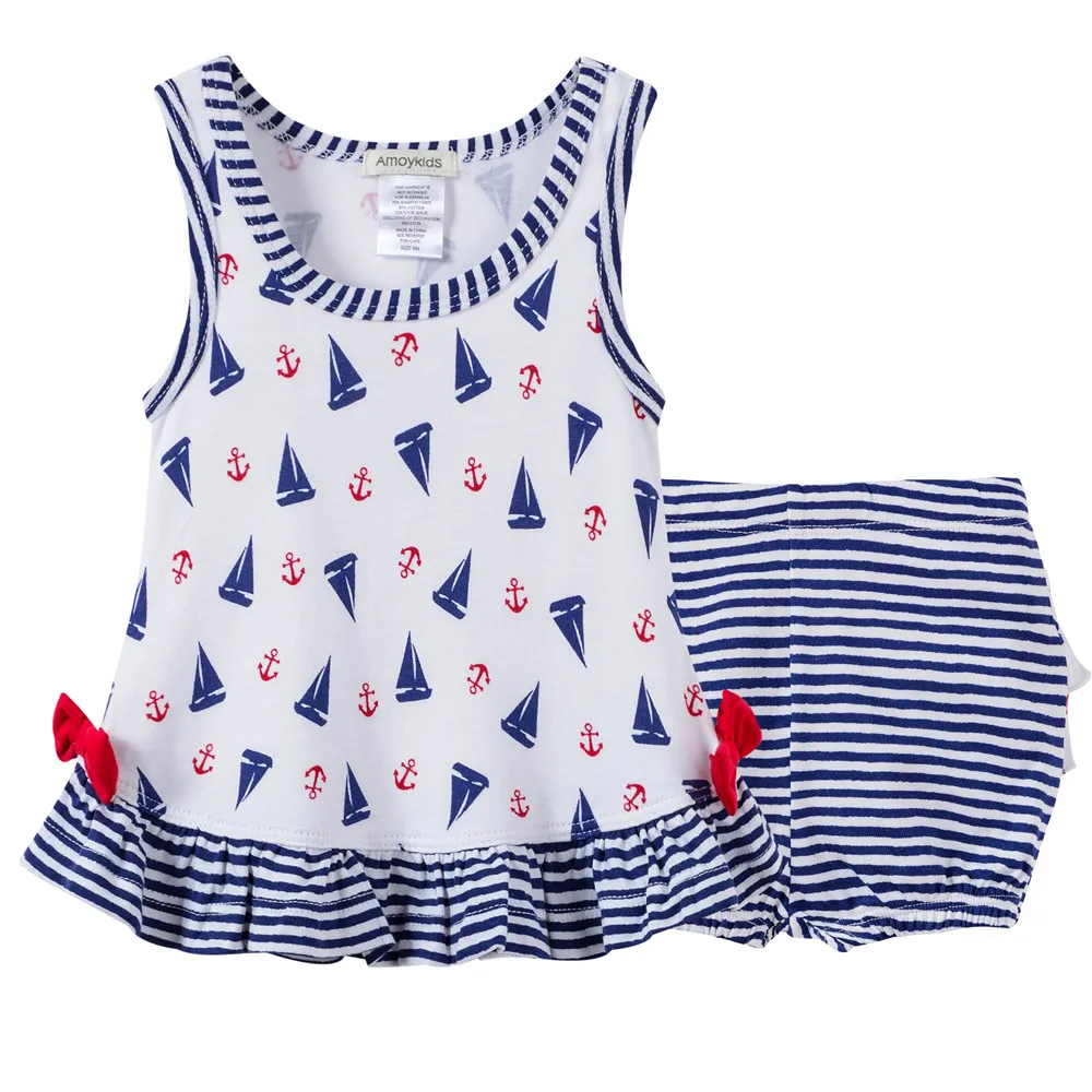 2020 Baby Girls Clothes Set 2pcs/lot Cartoon Printing Bamboo Summer Sleeveless Newborn Infant Babies Clothing | Мать и ребенок