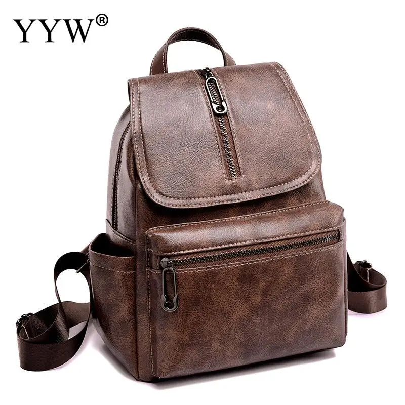 dark brown Корейский из искусственной кожи рюкзак для девочек школьная сумка через плечо высокое качество женские рюкзаки простая повседневная сумка Mochila Feminina - Цвет: dark brown