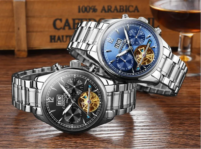 Автоматические самоходные мужские часы люксовый бренд Tourbillon механические часы Повседневная одежда Водонепроницаемые спортивные швейцарские часы