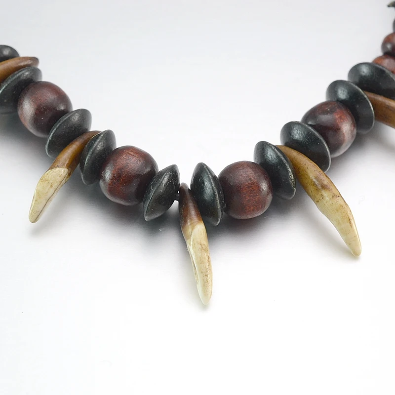 Деревянная цепочка с бусинами ручной работы кремово коричневый этнический