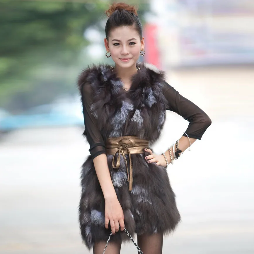 Новинка 020204 высокое качество длинный женский жилет из натурального Лисьего меха