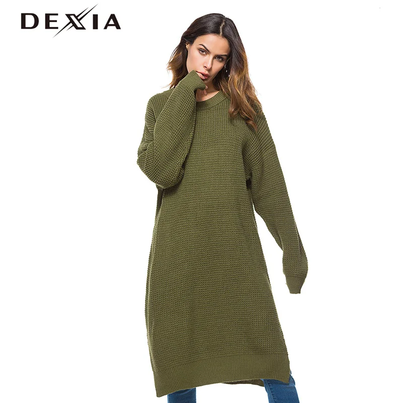 DEXIA Winter Long Sweater Women Fashion Sleeve Pullover Female Solid Color Autumn Green Casual Jumper ZJ021 | Женская одежда