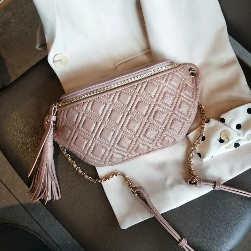 Fashion Tassel Waist Packs Genuine Leather Crossbody Bags For Women Chest Bag Luxury Handbags Women Bags Designer Ladies Purse