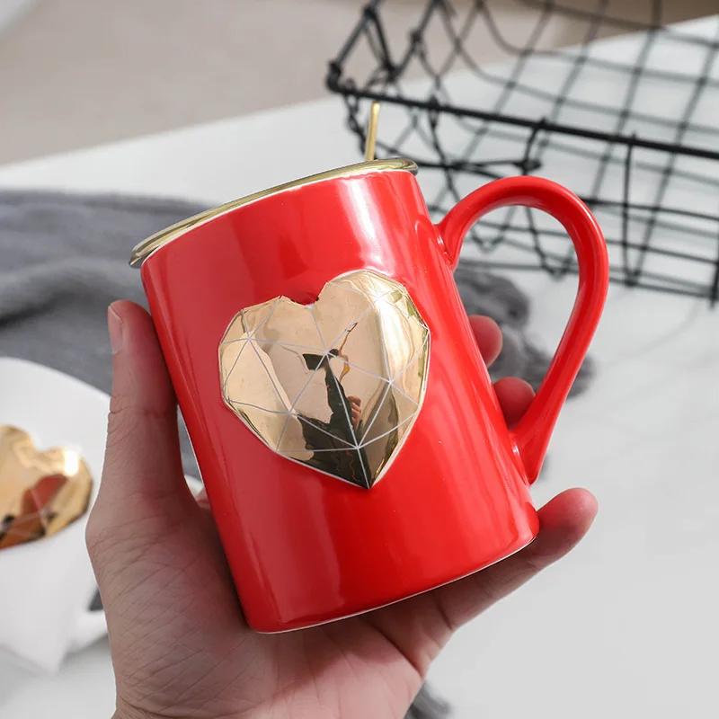Любовь Сердце Чай Молоко Кофе Вода набор керамических чашек с крышкой ложкой