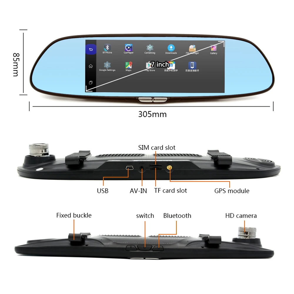 Junsun 3G 7 дюймов Автомобильный видеорегистратор зеркальная камера Android 5 0 wifi gps Full HD