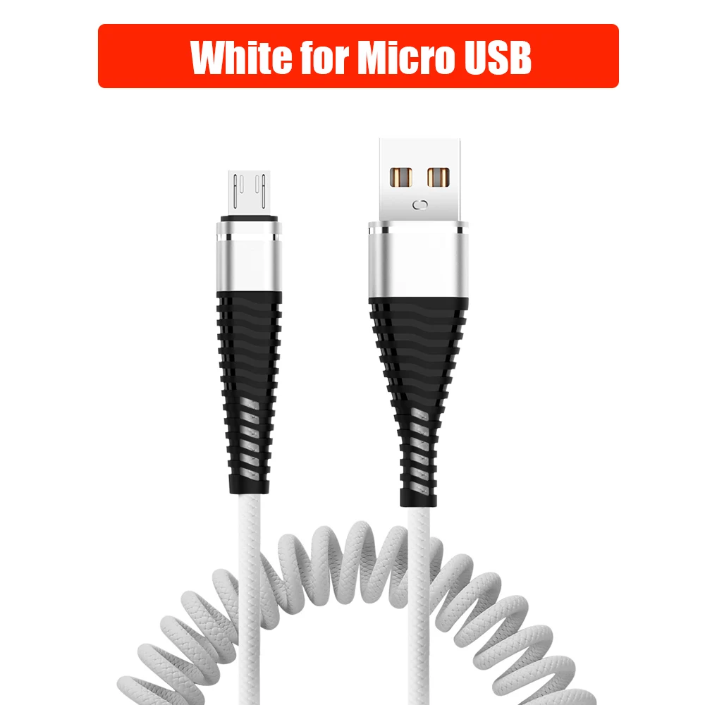White For Micro Кабель USB Type-C функцией быстрой зарядки Micro USB 8 Pin кабель выдвижной пружины зарядный кабель Зарядное устройство для передачи данных кабель Шнур для huawei iPhone для Xiaomi - Цвет: White For Micro
