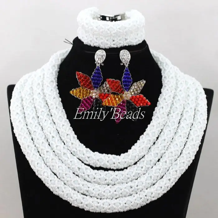 2016 новейший Африканский комплект ювелирных изделий из бисера Свадебный белый