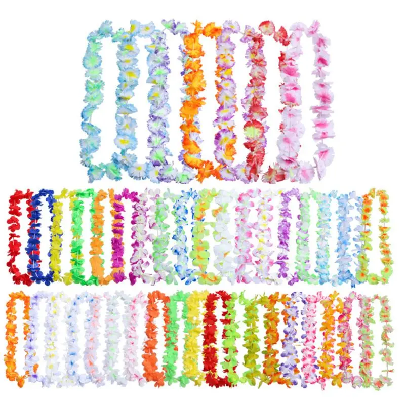 50 Counts Tropical Bright Colored Artificial Flowers Hawaiian Leis Necklace Party Favors Luau Holiday Beach Decor |