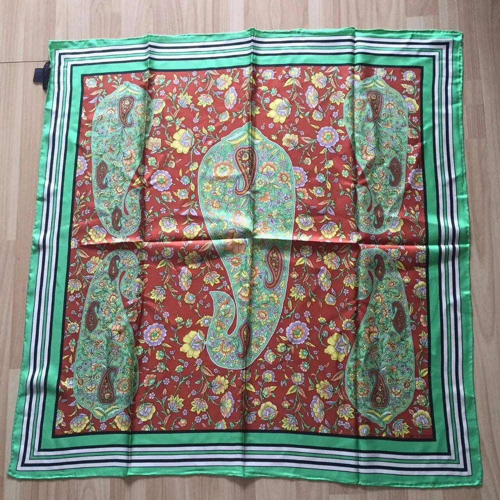 

2018 Spring Floral Print 100% Silk Twill Scarf Hijab Foulard Large Square Silk Scarfs Shawl Wraps Hand Rolled Edges 88x88cm