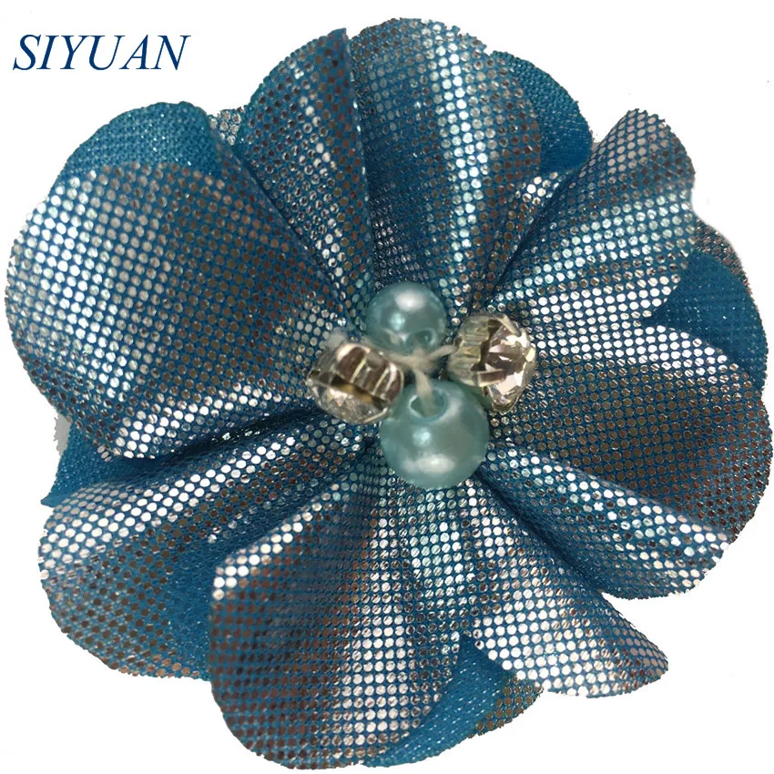 10 шт./лот 2 4 дюйма Горячее тиснение ткань цветок Стразы Шикарный с заколкой для
