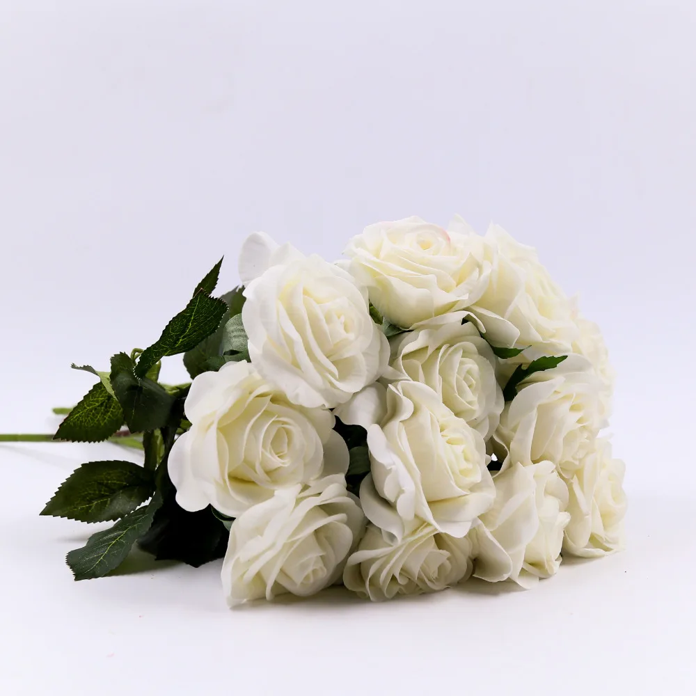 12 шт./компл. искусственные цветы розы латексные свадебные цветочные настоящие на