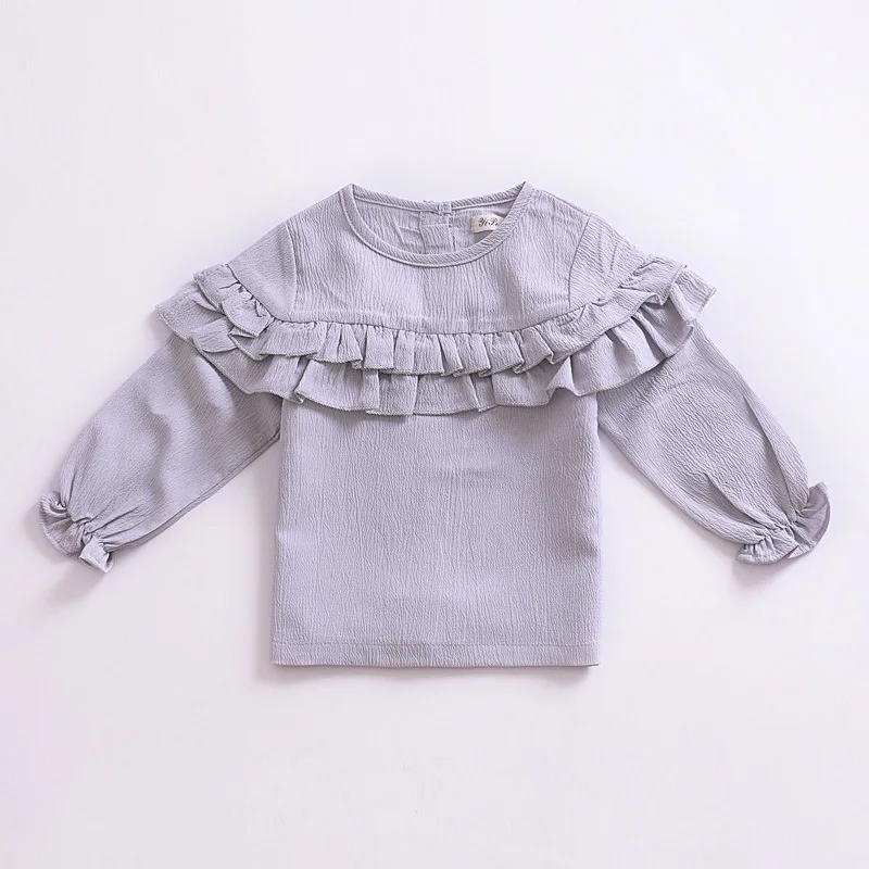Children's clothing spring and autumn long-sleeved T-shirt new children Europe theUnited States flouncing primershirt Enfant |