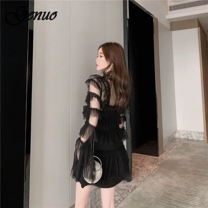 Женское винтажное Сетчатое платье в горошек белые летние платья с оборками и