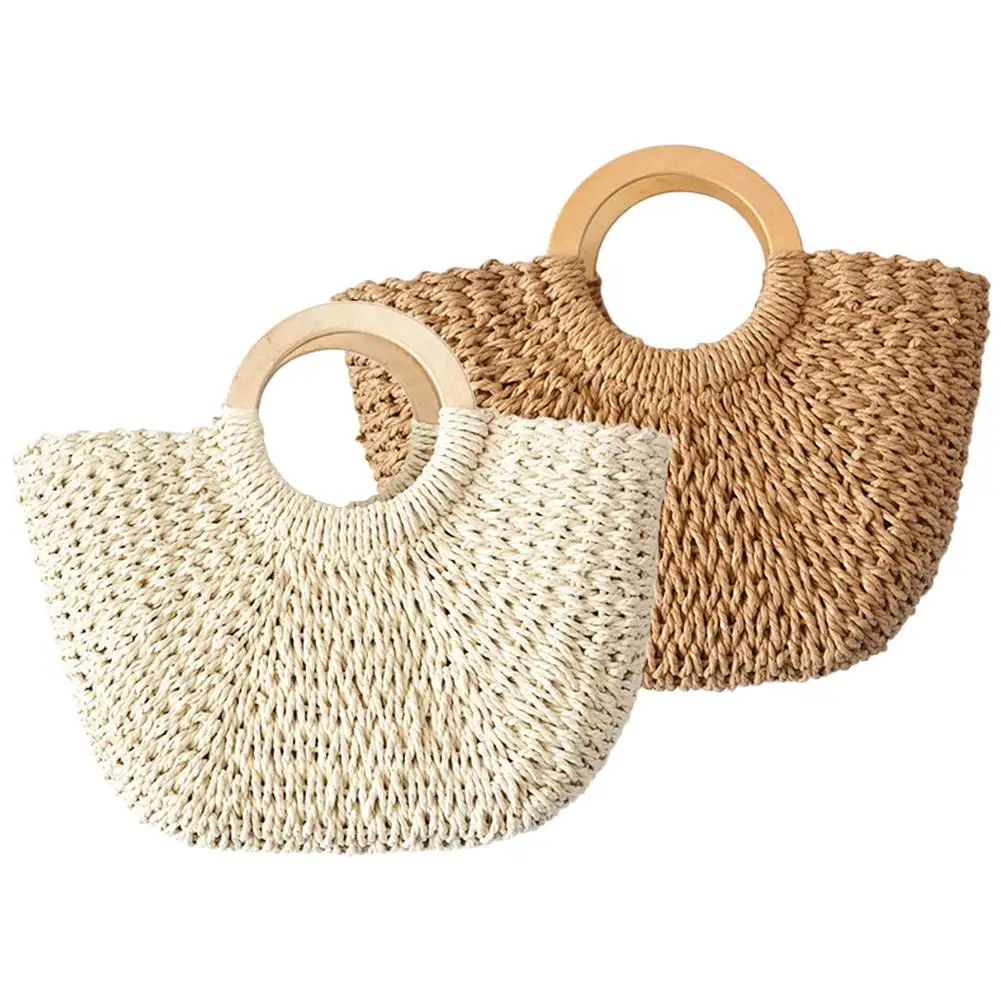 Женская плетеная солома сумка Модная ретро ручная бумажная веревка в форме Луны