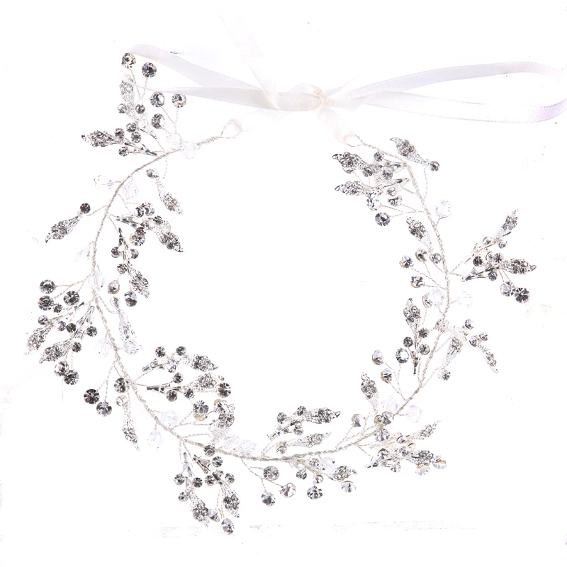 

New Silver Color Long Leaves Rhinestone Tiara Headbands For Bride Hair Jewelry Women Hairbands Party Wedding Hair Accessories