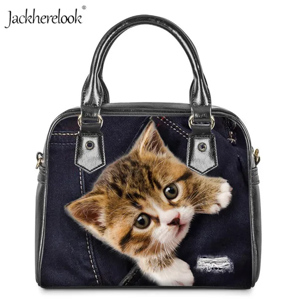 CC3320DL Jackherelook милые Сумочка для собак для женщин черные джинсовые печати Плечо Сумка Через мода животных кошка сумки курьерские Сумки - Цвет: CC3320DL