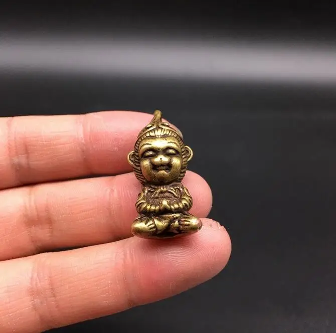 Медная Статуя коллекционные китайские латунные Резные Красивые Король обезьян солнце Укун изысканный маленький кулон статуи