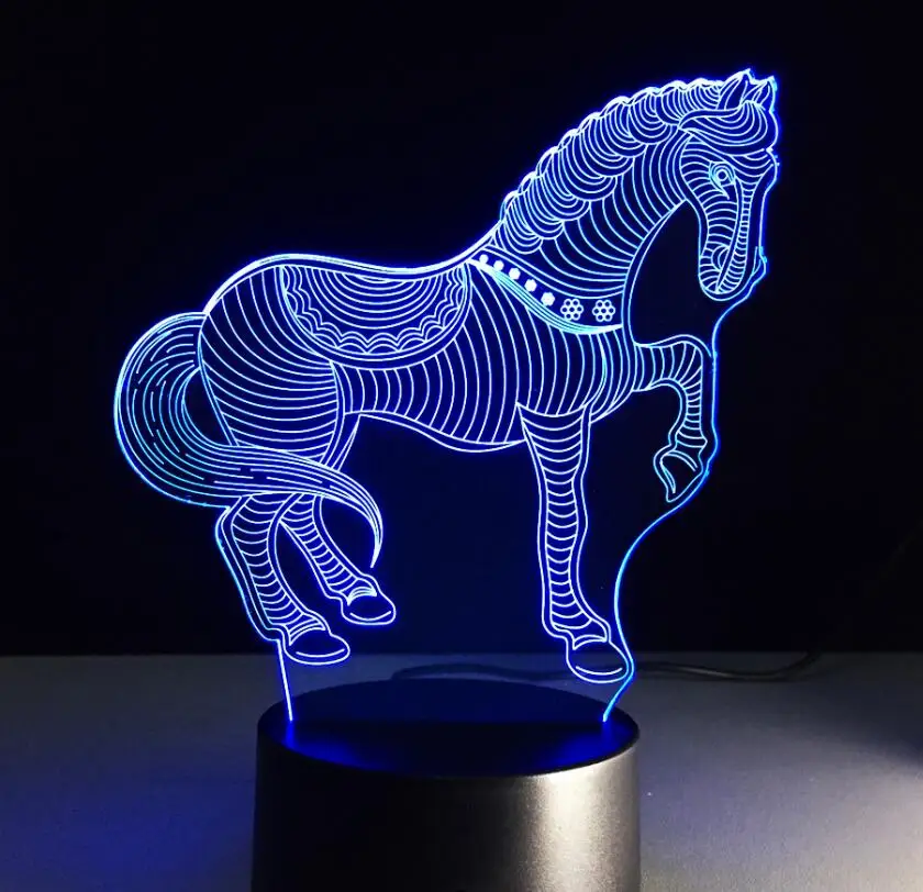 Horse 4 Лошадь 3D светодиодный ночник USB Новинка подарки 7 цветов Изменение животных светодиодный Настольный светильник как украшение дома дешево оптом - Испускаемый цвет: Horse 4