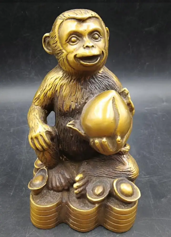 

Китайская архаизма двенадцать зодиакальный фэншуй Латунь богатство Обезьяна держит персик Статуя