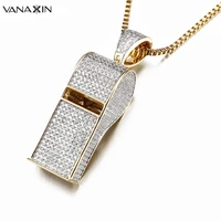 vanaxin men whistle necklace pendants goldsilver color full paved aaa cubic zirconia stone hip hop party high quality jewelry
