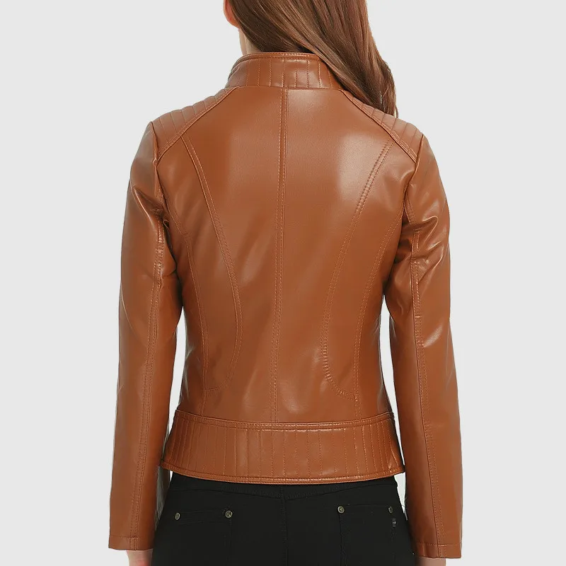 Chaquetas de Cuero Mujer Для женщин кожаная куртка новинка 2017 года Повседневное с круглым