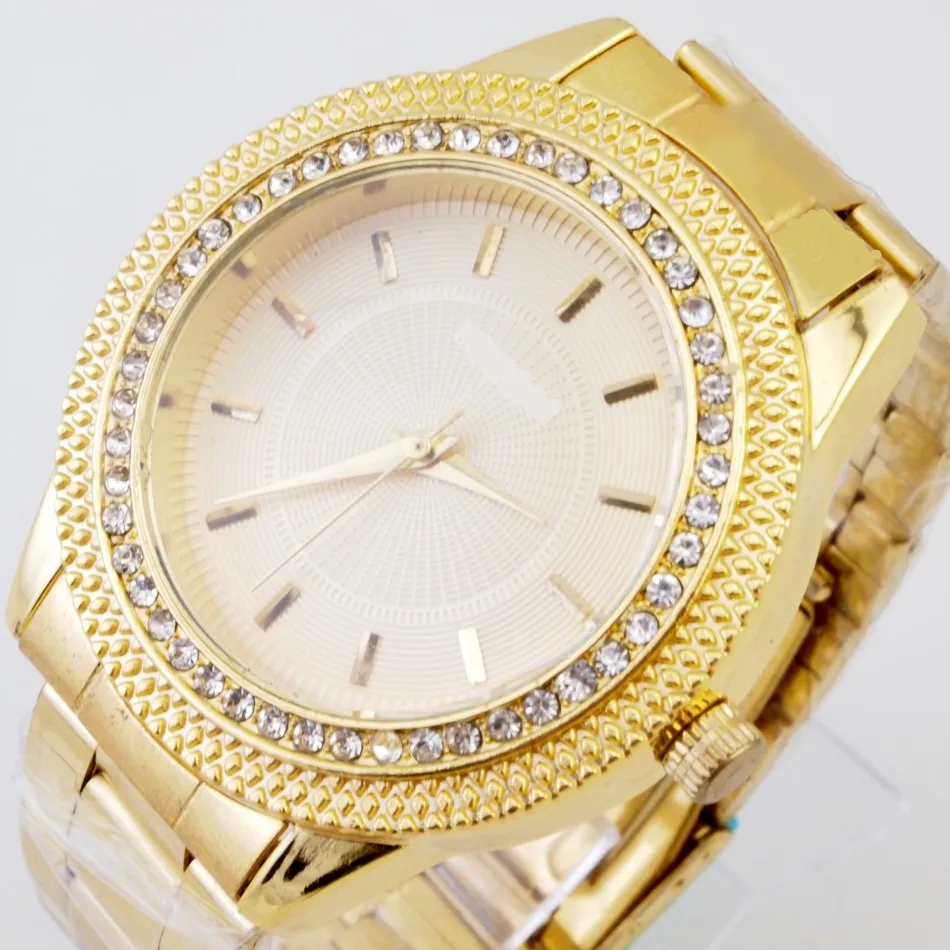 Оптовая продажа золотые женские кварцевые часы со стразами мужские полностью