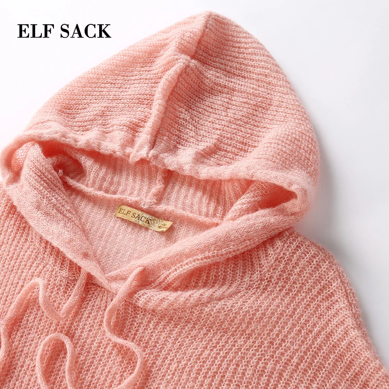 ELFSACK/Новинка осени женский свитер Повседневный ручной вязки с капюшоном женские