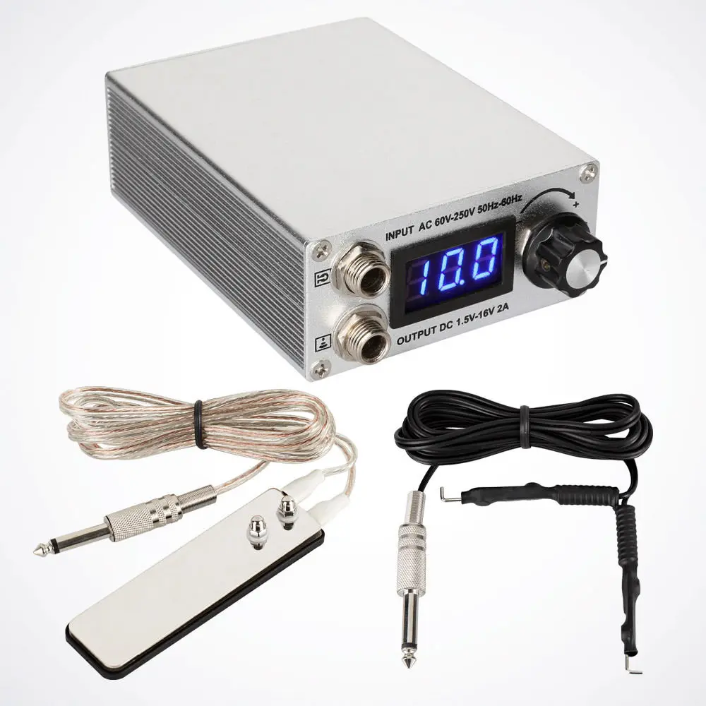 

Professional HQ LED Screen White Tattoo Power Supply with Clip Cord & Stainless Steel Foot Pedal For Tattoo Machine Supply